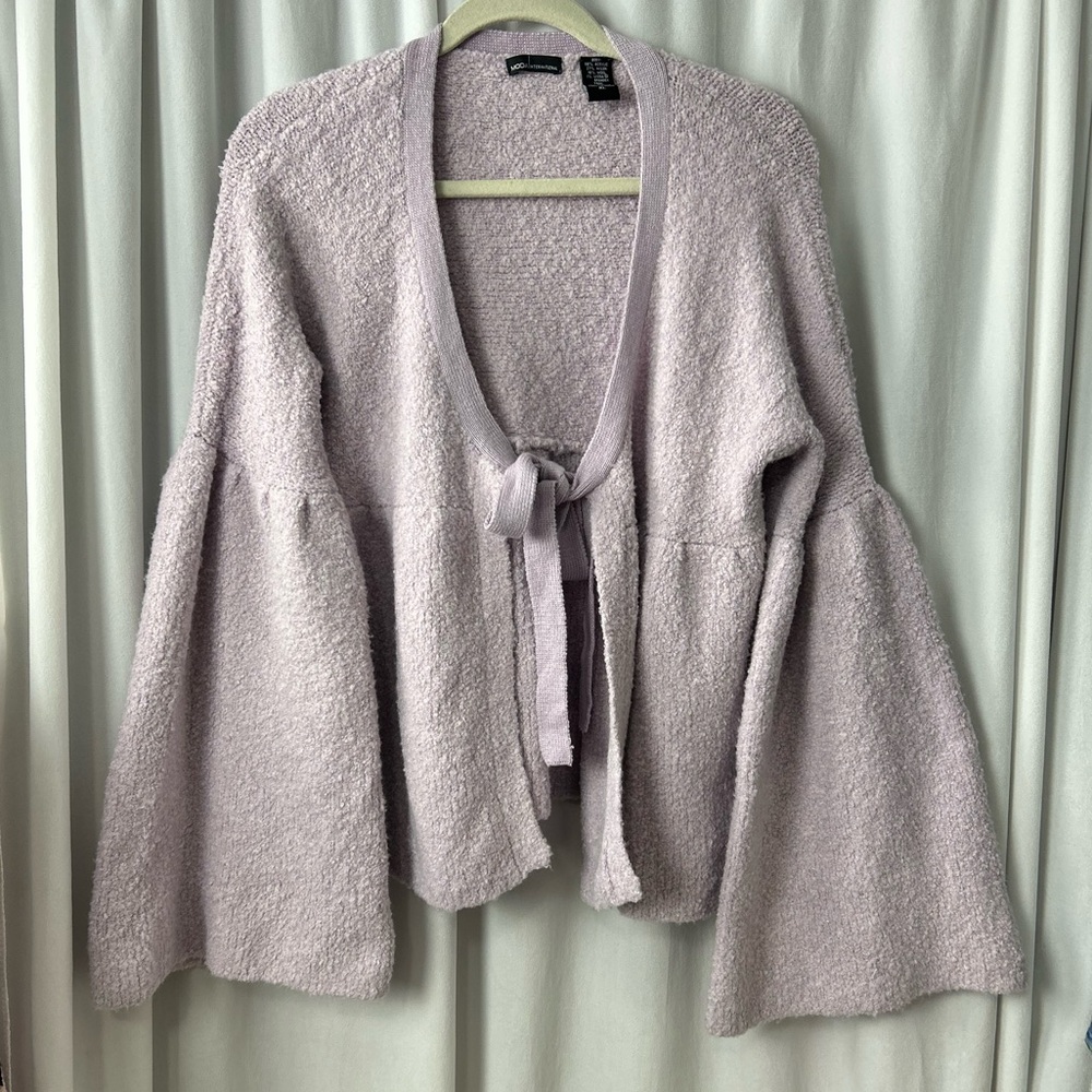 VTG Moda International size XL lavender flare sleeve bow cardigan sweater Y2K - Picture 2 of 6